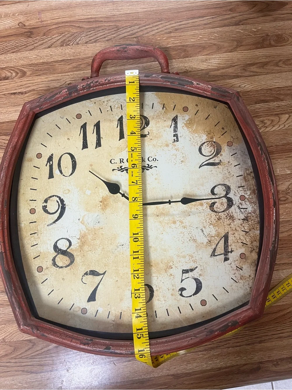 Vintage-Style Red Wall Clock with Distressed Finish